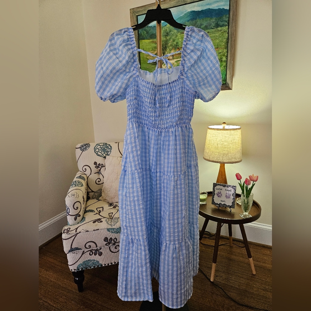 Shein Blue Gingham Women's Dress Sz Lg - Picture 3 of 4